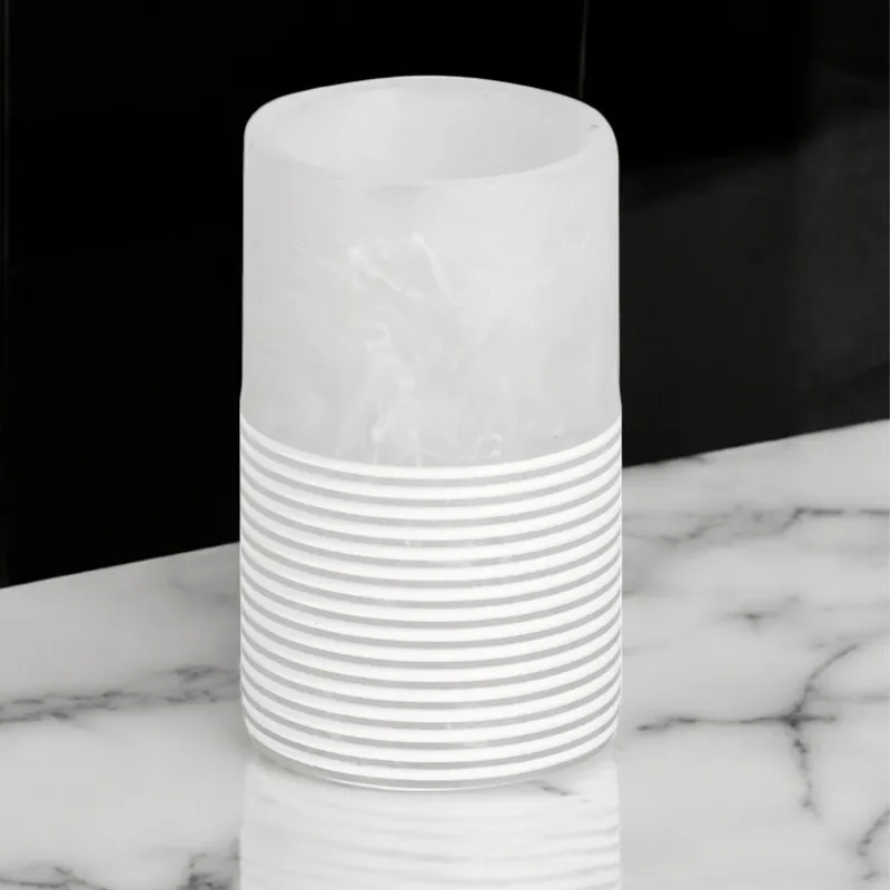 Bianco Frost Onyx White Striped Tumbler - Showerdrape