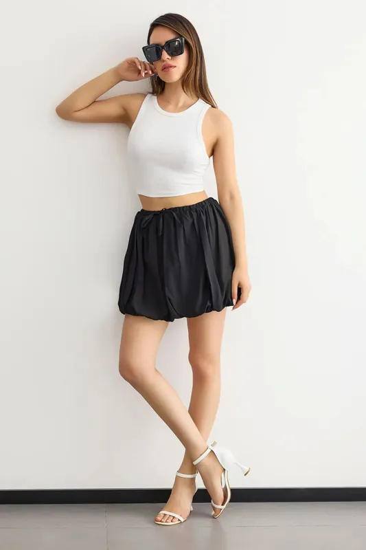 Pleated Satin Balloon Skirt with Drawstring - Hiccup
