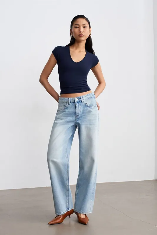 Low-waist Straight-leg Cotton Denim Jeans