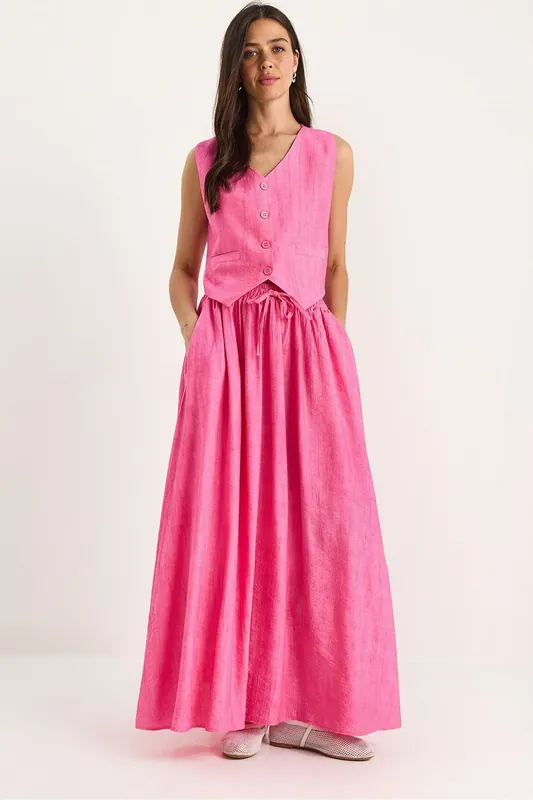 V-Neck Vest and Maxi Skirt Two-Piece Coord Set