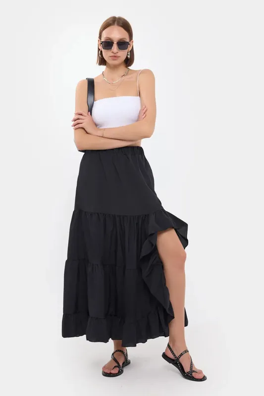 Tiered Maxi Skirt with Side Slit - Hiccup