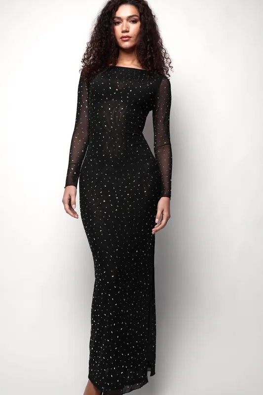 Gemmy Mesh Maxi Dress in Hotfix Jewel - Jaded Rose
