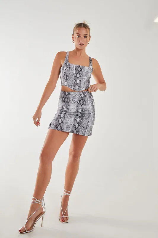 Snake Mini Skirt With Split - Pink Vanilla