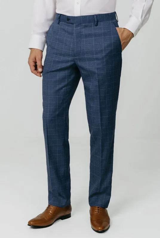 Blue Check Suit Trousers - Dobell