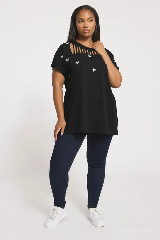 Embroidered Heart Slash Detail Top - Yours