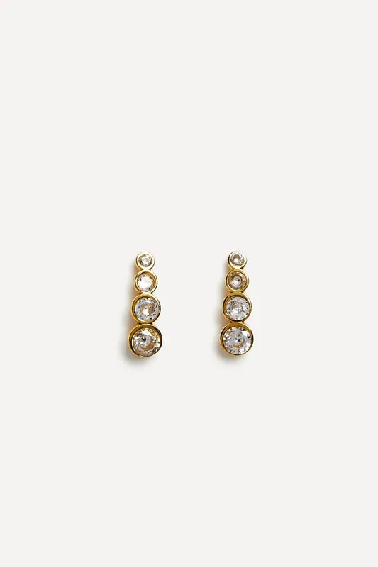 Dazzle Gold Crystal Four Stone Drop Earrings - Linzi