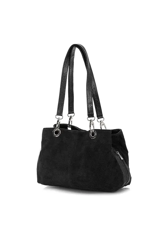 Small Italian Genuine Suede Triple Compartment Tote Bag - Kitise