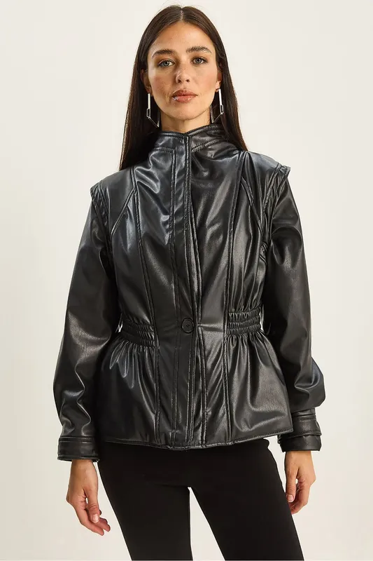 Zipped Oversize Faux Leather Jacket - Bianco Lucci