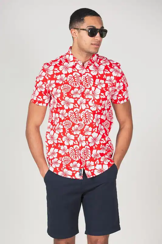 Cotton Short Sleeve Button-Up Printed Shirt
