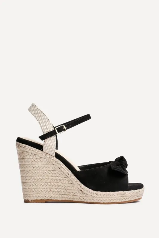 Portofino Black Faux Suede Espadrille Wedge - Linzi