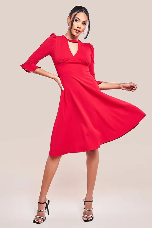 Flared Sleeve Midi Dress - Goddiva
