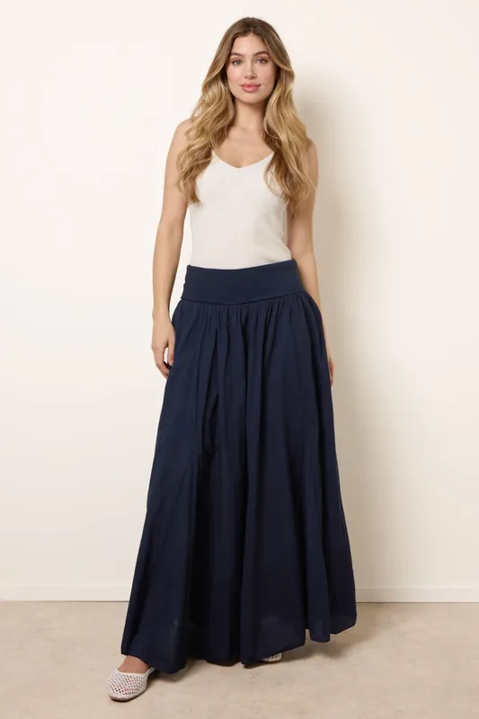 Navy Godet Hem Jersey Waist Skirt - Blue Vanilla