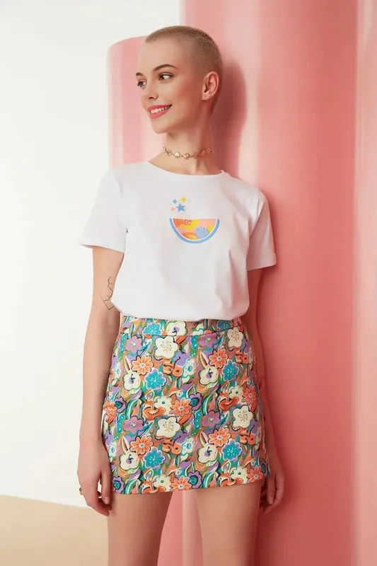 Floral Print High Waist Mini Skirt - WOVCOR