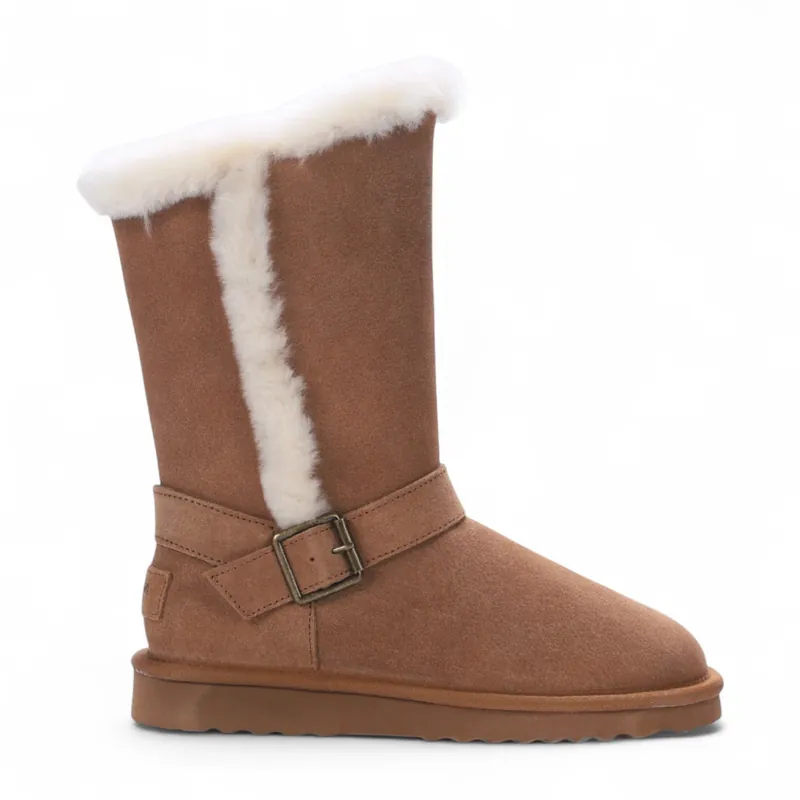Genuine Sheepskin Suede Calf Winter Warm Boots - Redwood