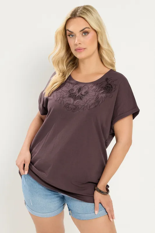 Broderie Anglaise Grown On Sleeve T-Shirt