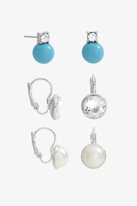 Silver Plated Crystal and Pearl Charm Hoops - Pack of 3