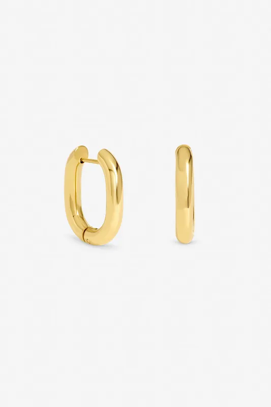 Gold Plated Waterproof Retangle Hoop Earrings - Jon Richard
