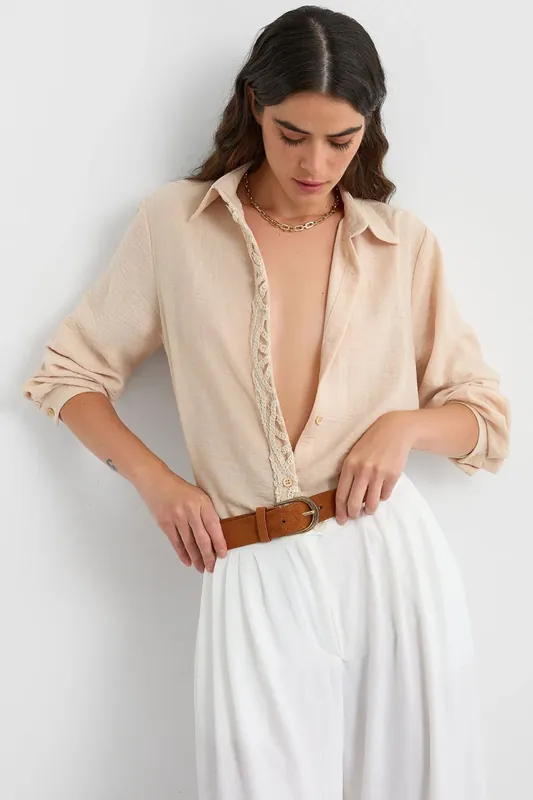 Crochet Buttoned Shirt with Back Detail - Hiccup