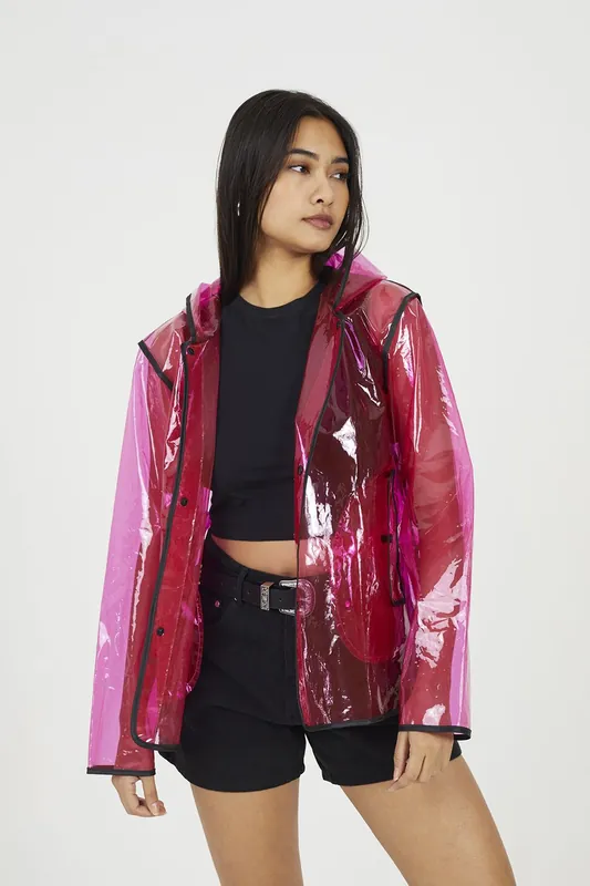 Clear Hooded Festival Rain Mac With Contrasting Binding - Brave Soul