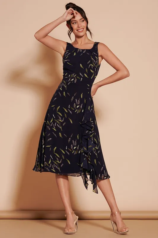 Print Frill Hem Chiffon Midi Dress - Jolie Moi