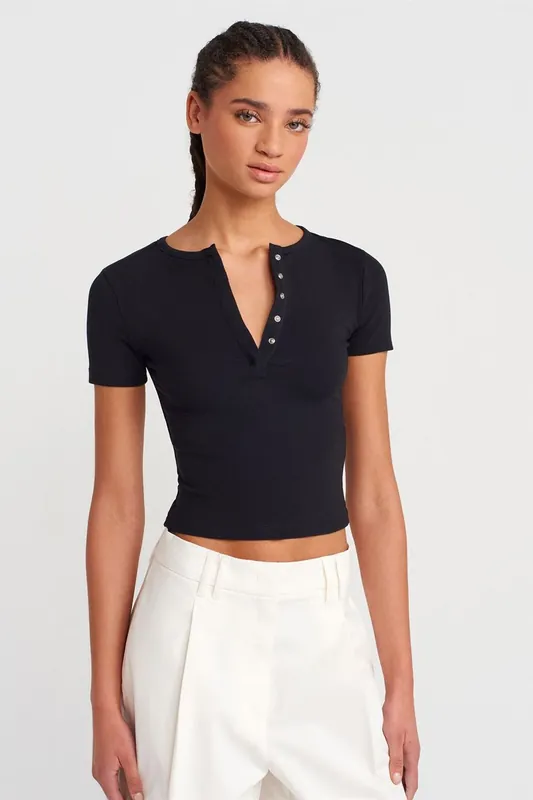 Slim Fit Crop Jersey Blouse - Dilvin