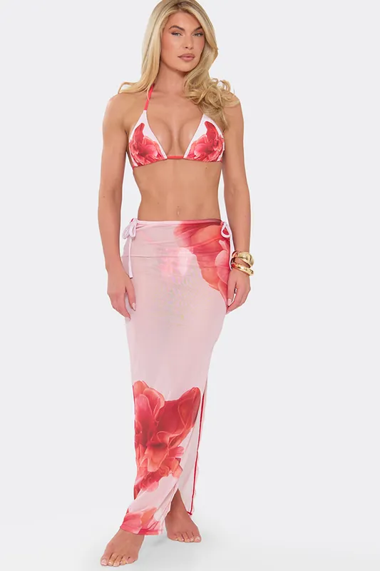 Tie Side Floral Mesh Maxi Skirt - EGO