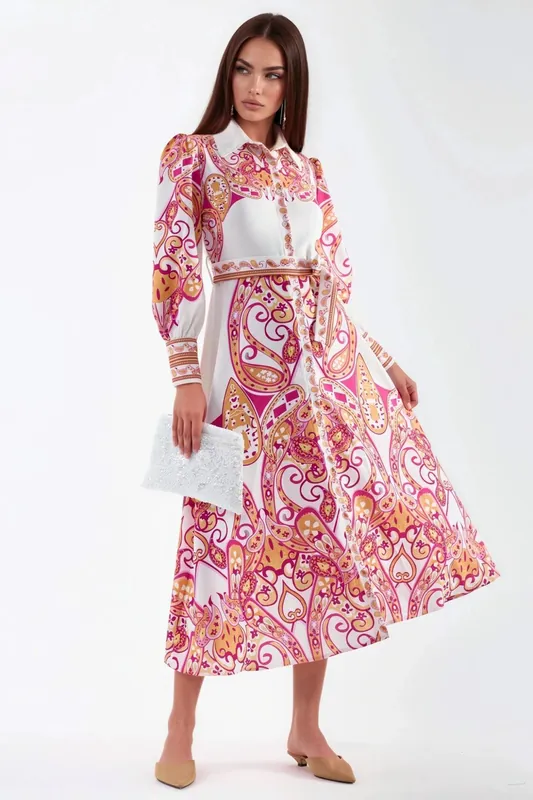 Paisley Print Belted Maxi Dress - MSN Collection