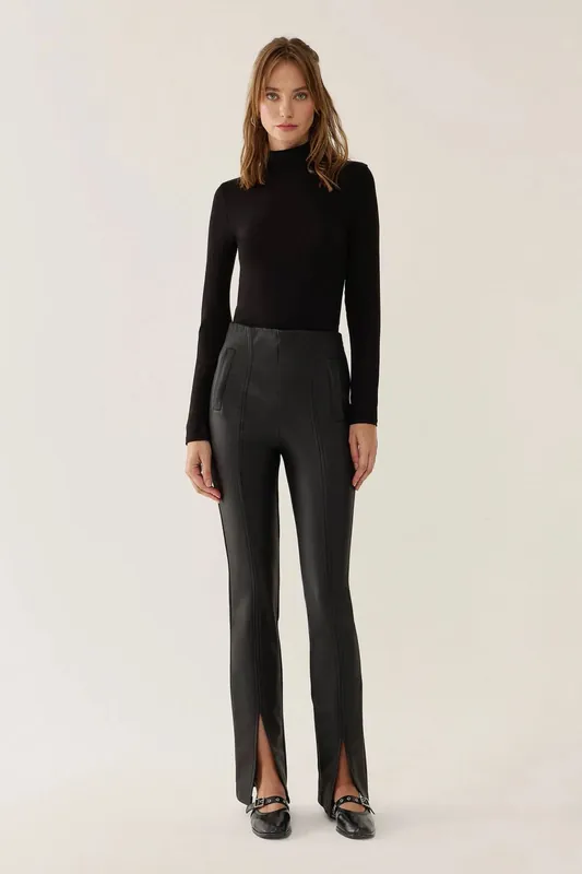 Faux Leather Slit Hem Pants - Hiccup