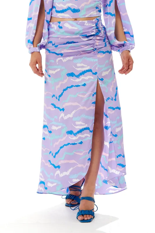 Abstract Print Gathered Front Maxi Skirt - Liquorish