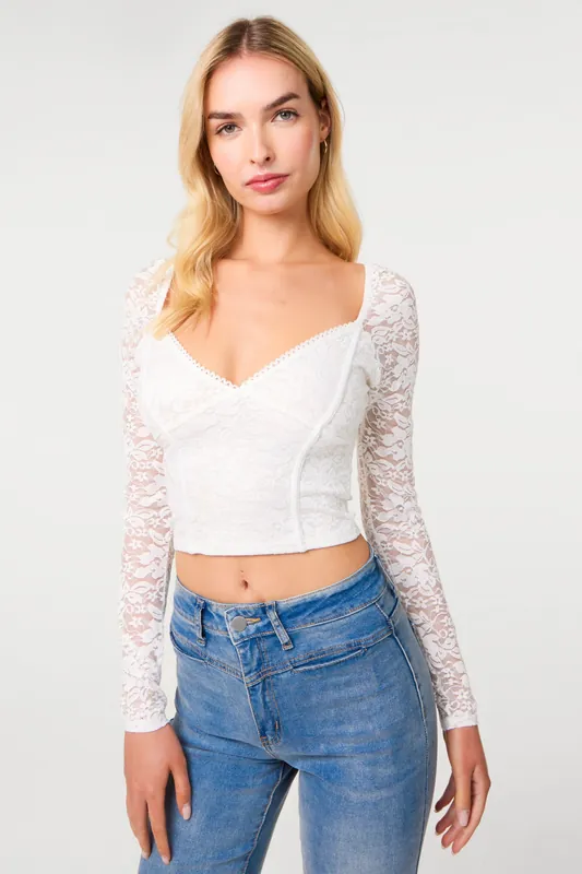 Ivory Long Sleeve Lace Top - Pink Vanilla