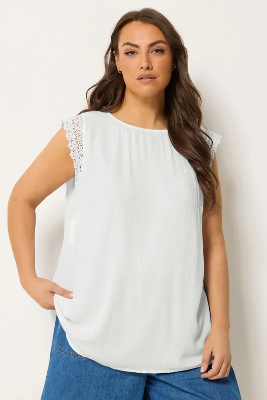 Crochet Trim Crinkle Top - Yours
