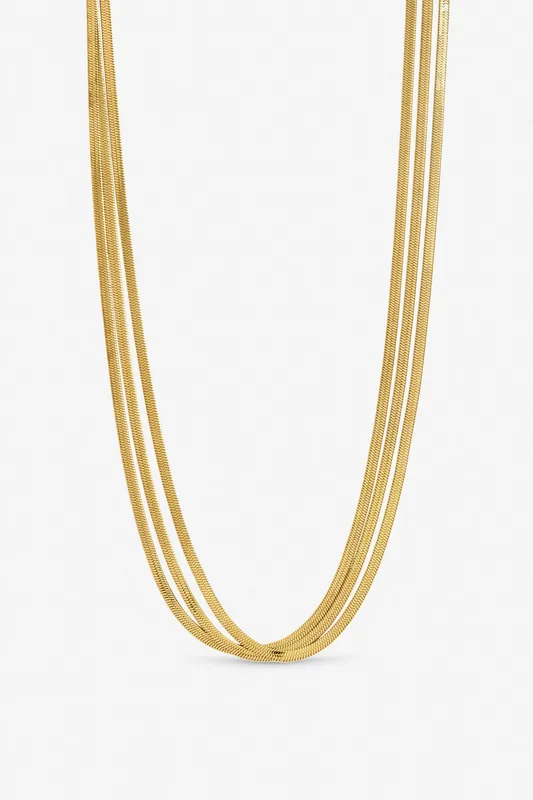 Gold Plated Waterproof Multirow Snake Chain Necklace - Jon Richard