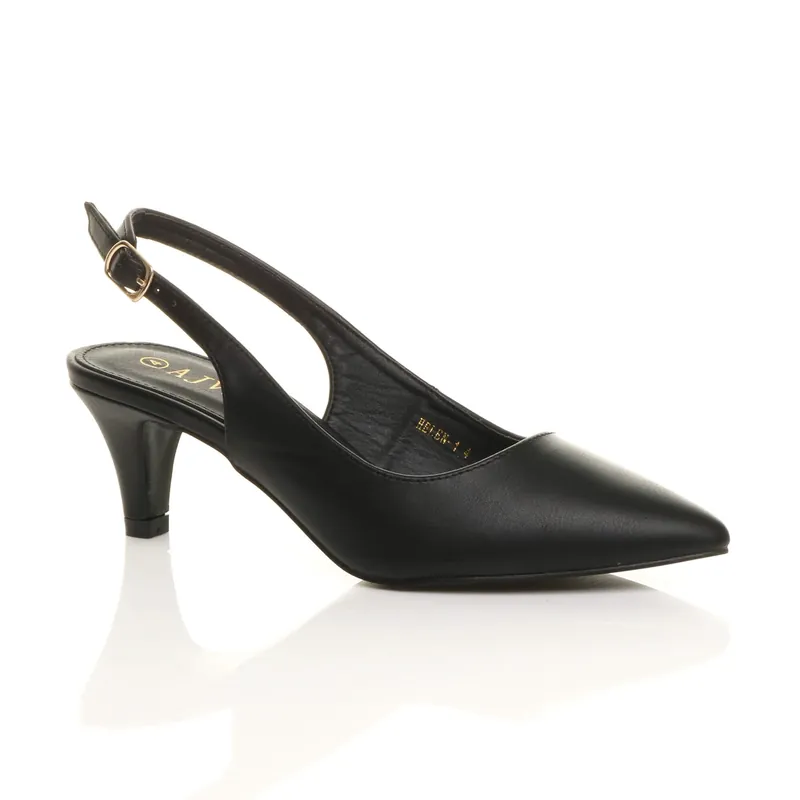 Mid Heel Slingback Pointed Toe Court Shoes - AJVANI