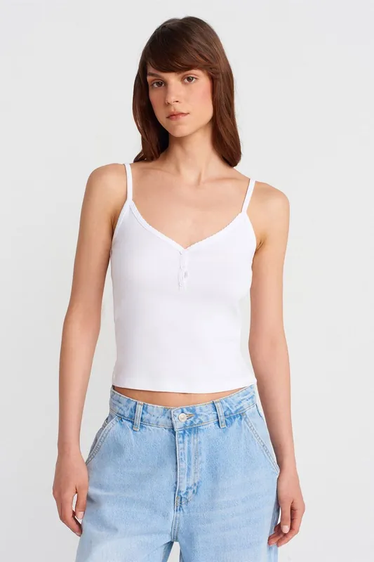 Cotton Ribbed Button Crop Blouse - Dilvin
