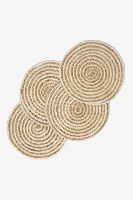 Spiral Jute Handwoven Round Placemats Set of 4 - Homescapes