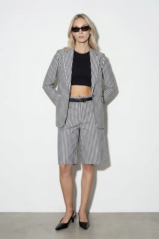 Women's High-waist Striped Belted Tailored Shorts
