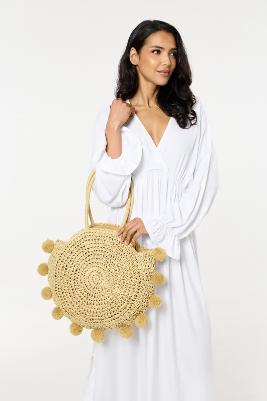 Pom Pom Round Beach Bag - Liquorish