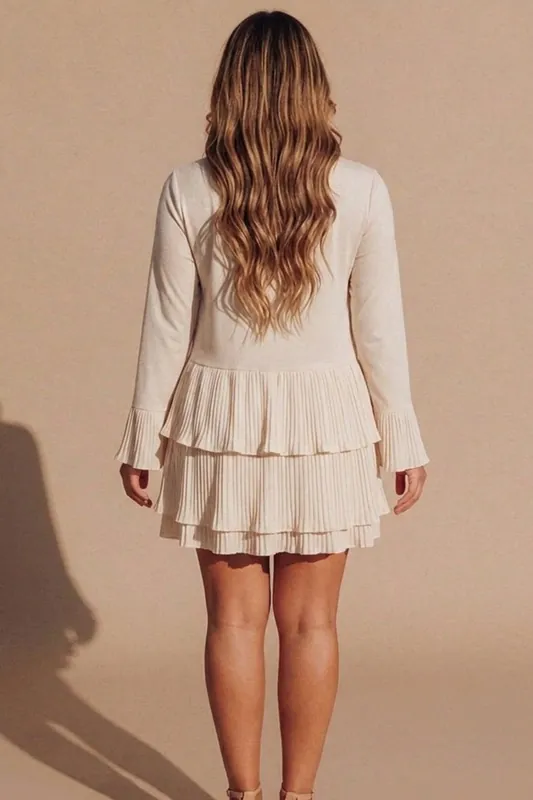 Cream Oversized Pleated Frill Tiered Mini Dress- Cashy