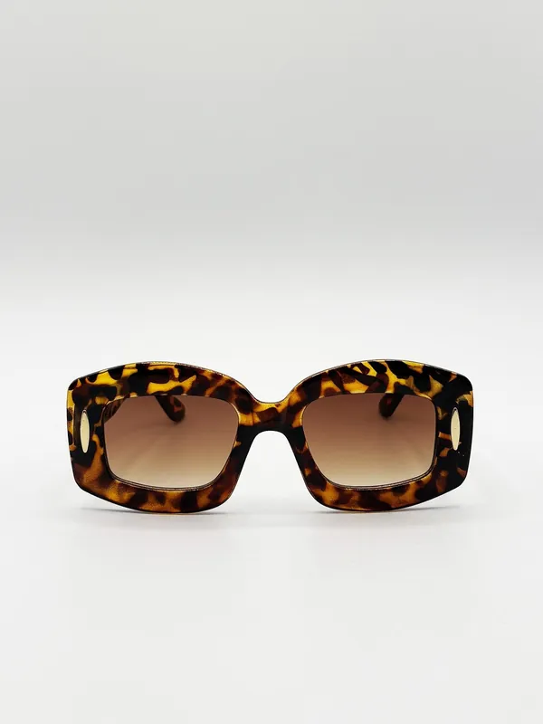 Oversized Chunky Rectangle Sunglasses in Tortoise - SVNX