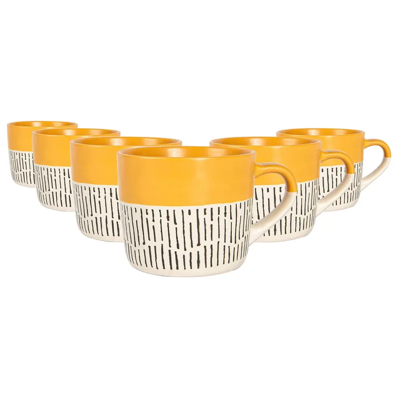 6x Ceramic Dipped Dash Coffee Mugs - 475ml Black Stoneware Coffee Cups
