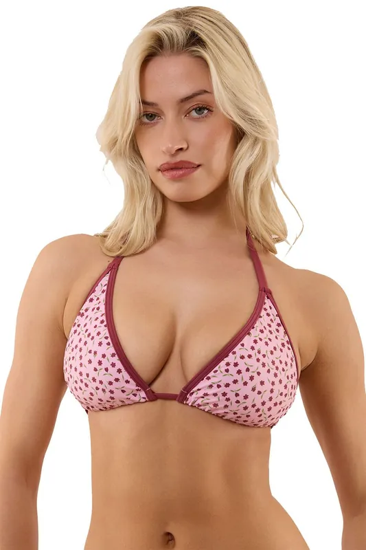 Meadow Pink And Wine Fuller Bust Triangle Bikini Top - Peek & Beau