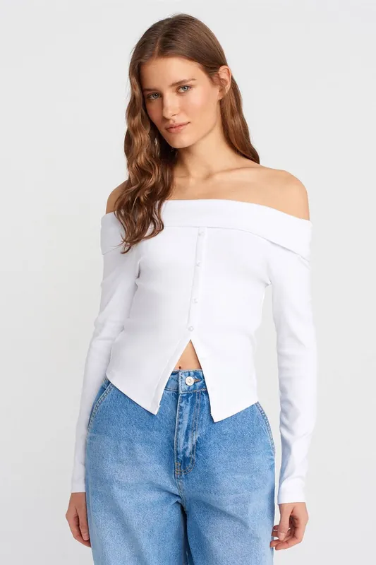 Off-Shoulder Slim Fit Knit Blouse