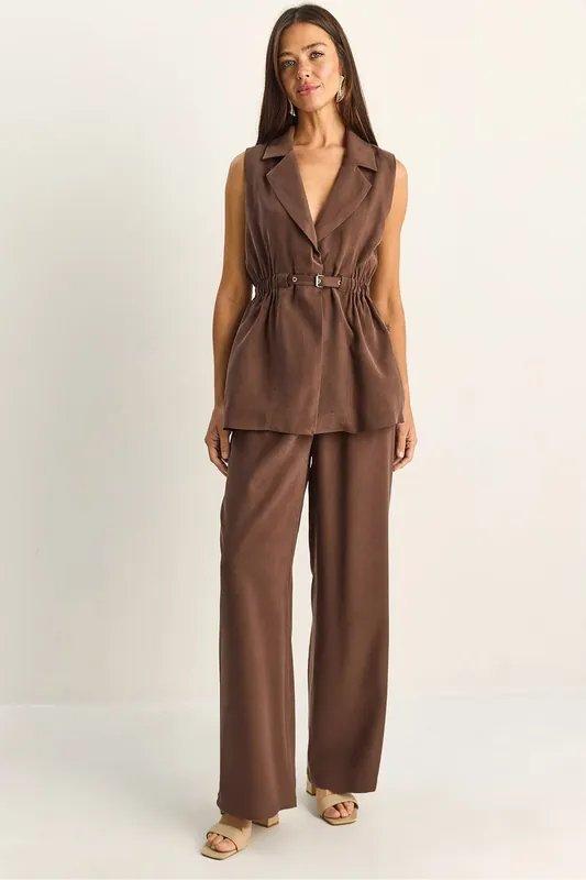 High Waist Wide Leg Co-ord Set with Jacket Collar