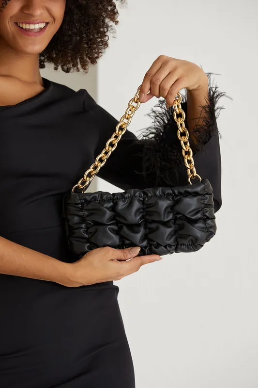 Puffy Quilted chunky Chain Handbag - Belissh