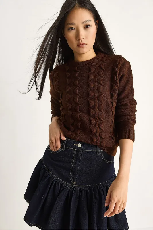 Textured Crew Neck Sweater - Bianco Lucci