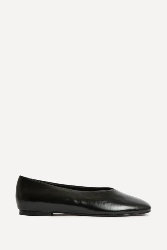 Structure Black Faux Leather Square Toe Ballet Flats - Linzi