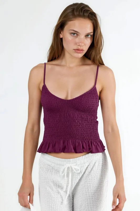 Frilly Fitted Crop V-Neck Cami Top