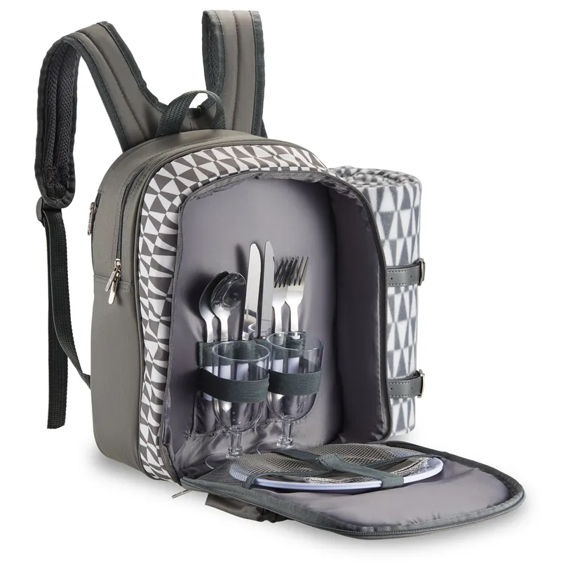 2 Person Picnic Backpack with Full Dining Set and Blanket - VonShef