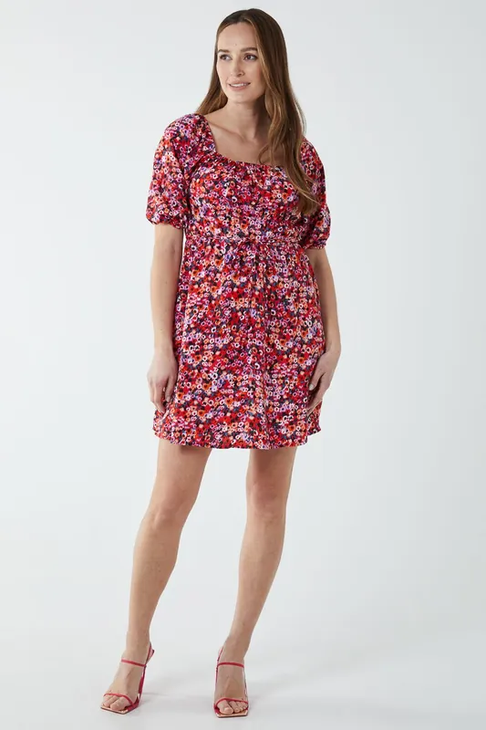 Milkmaid Square Neck Puff Sleeve Mini Dress - Blue Vanilla