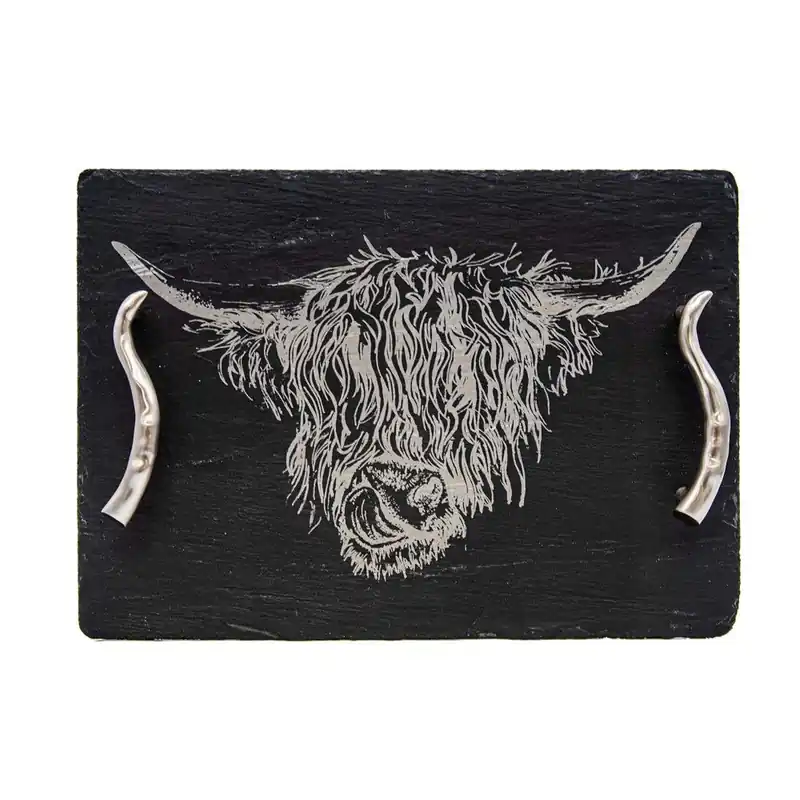 Slate Serving Tray - Medium - Highland Cow - Gift Boxed